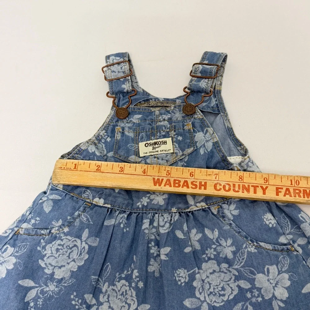OshKosh Bgosh Baby Girls Blue Floral Denim Overall Dress Jumper Vestbak 6 Months